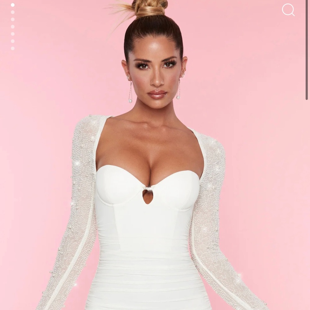 Oh Polly ST. GERMAIN embellished long sleeve mini dress in white
